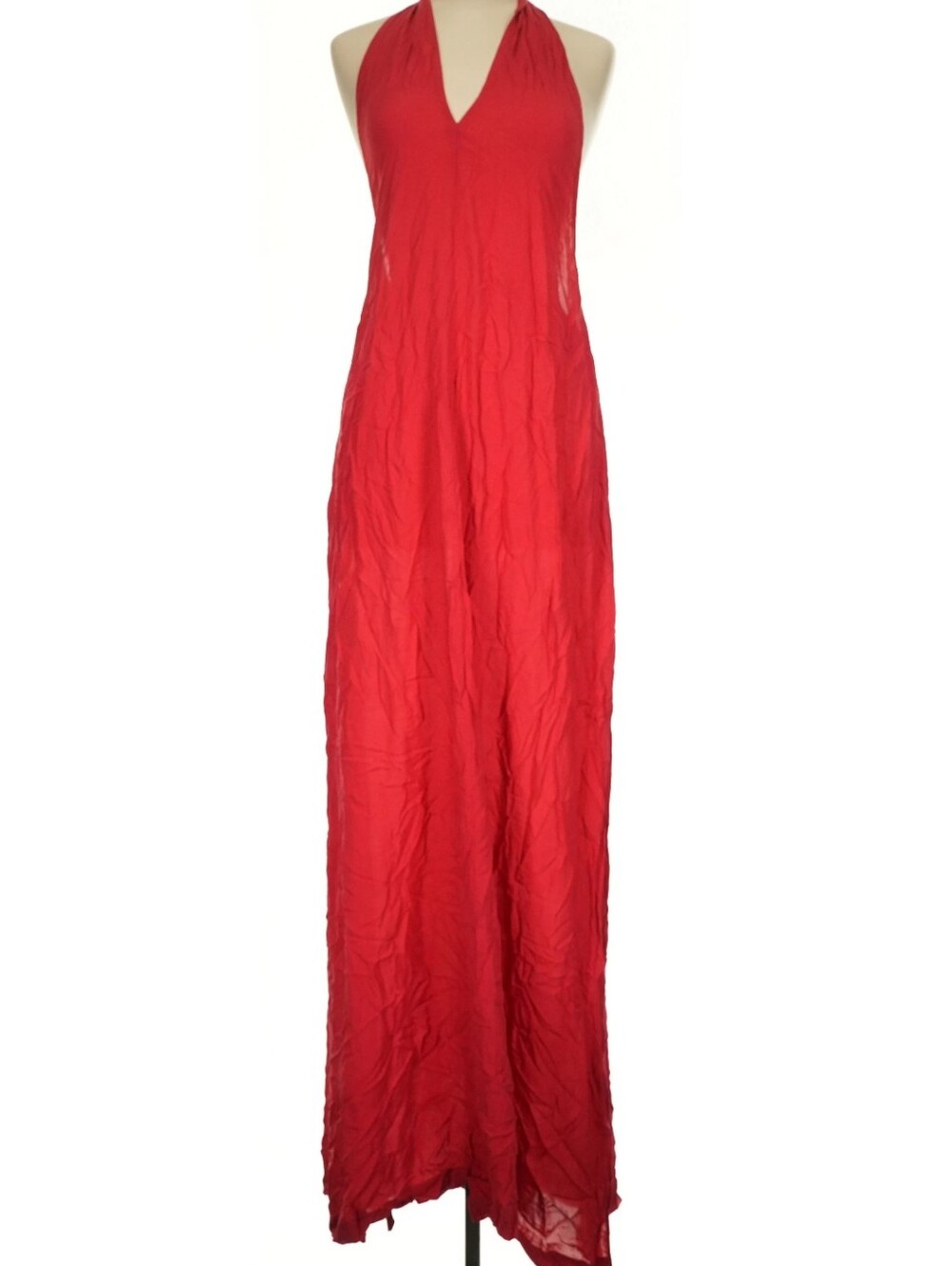 Jantzen Red Maxi Dress Classic Halter Neckline with a Tie-back Scarf